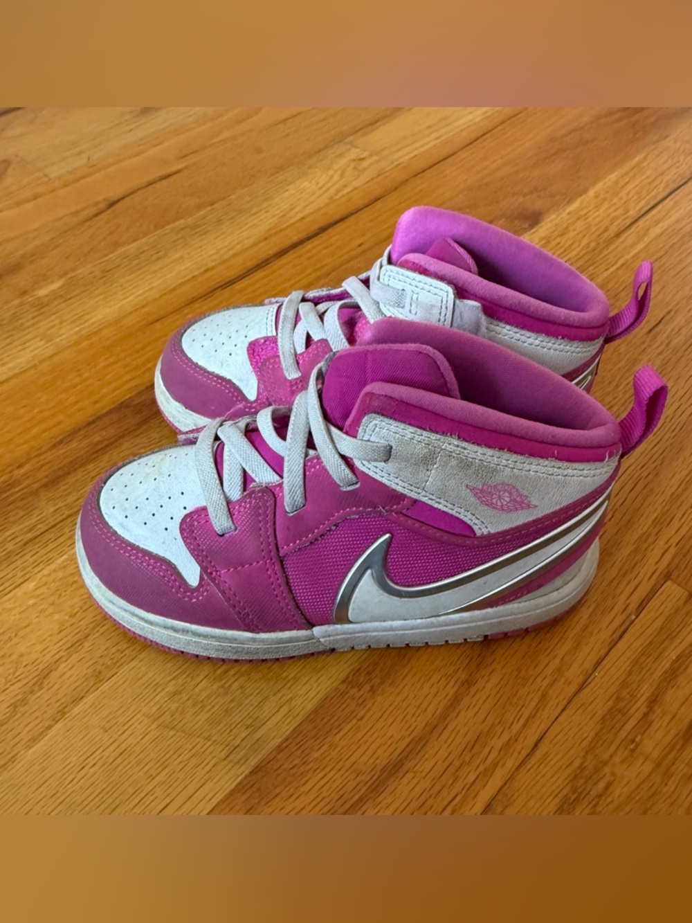 JORDAN Toddler Girl's Pink & White 1 Mid RM EasyOn FQ1283-601 Sneakers Size 10